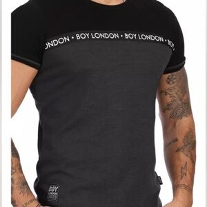 Boy London Gray & Black Logo Graphic T-Shirt - Pit to Pit 21.5”